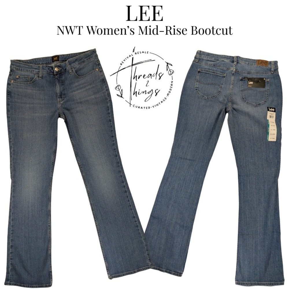 NWT Lee Jeans Womens Med Wash 12 Long Bootcut Mid Rise Stretch Classic Y2k Flare
